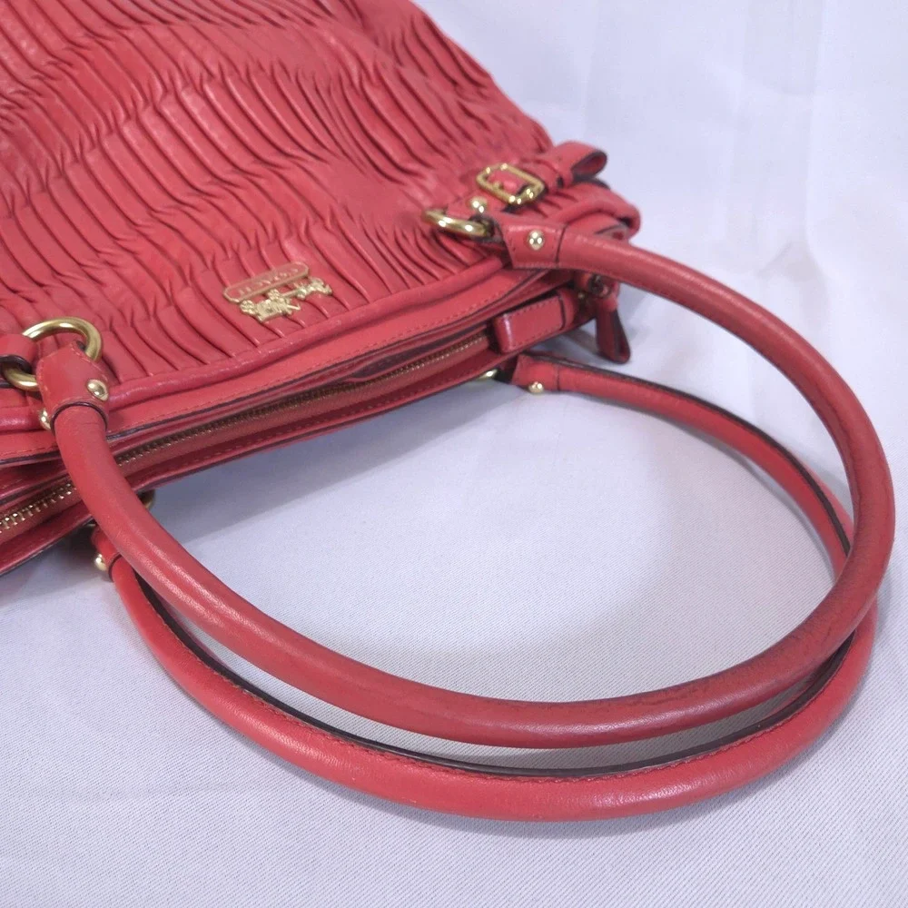 Coach Madison Kara Gathered Leather Purse/Satchel Bag Coral Red 22325